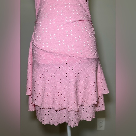 Pink halter dressneck tie twist detail babydoll asymmetrical hem spring summer S - Picture 7 of 7